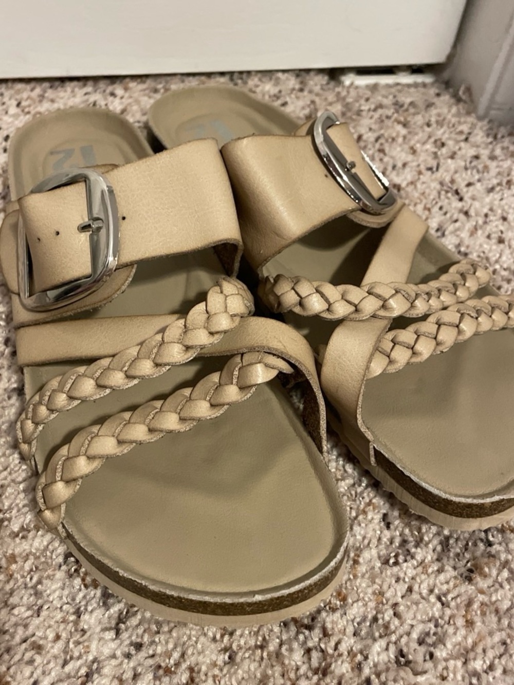 R2 Women's Braided Double-Strap Slide Sandals - Beige
